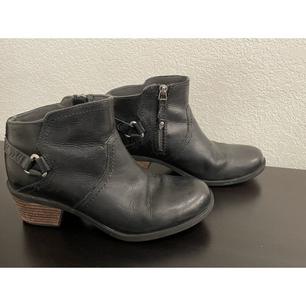 Teva Womens 8 Foxy Leather Ankle Boots Black zip up block heel festival boho